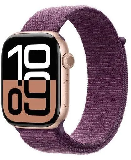 Apple Watch Series 10 GPS + Cellular 46mm - 玫瑰金铝金属表壳配梅子色运动回环表带